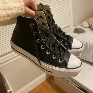 Black leather platform converse